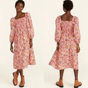 Smocked puff-sleeve dress in faded floral NWT XL